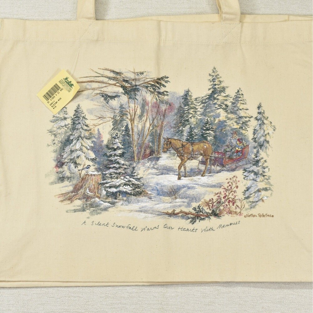 Vintage Northern Reflections Canvas Tote Bag Christmas Winter Sleigh NWT